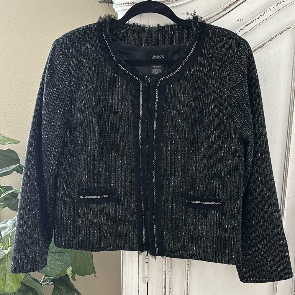 Lindor Women’s Black Tweed Blazer Jacket Size 18
